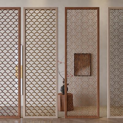 中式花格玄关隔断 实木镂空屏风