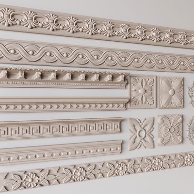 法式雕花构件线条 浮雕石膏线腰线 雕花拼花石膏灯盘