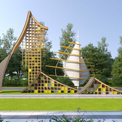 新中式渔村文化码头渡口 入口景墙