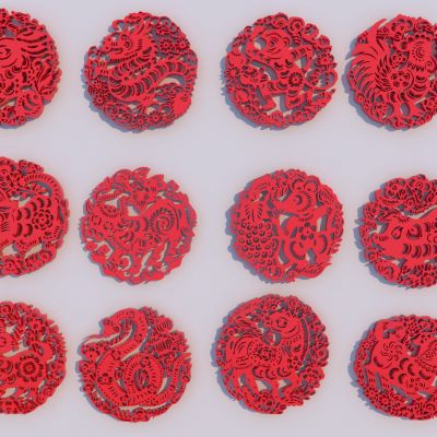 现代十二生肖剪纸雕塑小品 十二生肖雕花