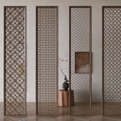 中式花格玄关隔断 实木镂空雕花屏风