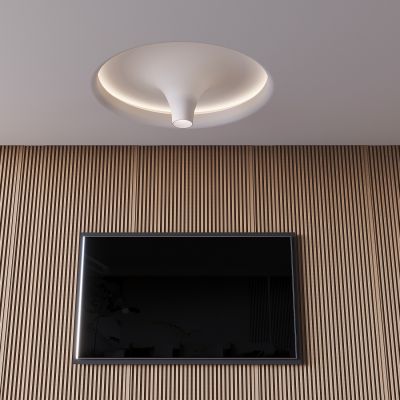 圆形发光灯膜吊顶 天花吊顶石膏灯 木格栅电视背景墙