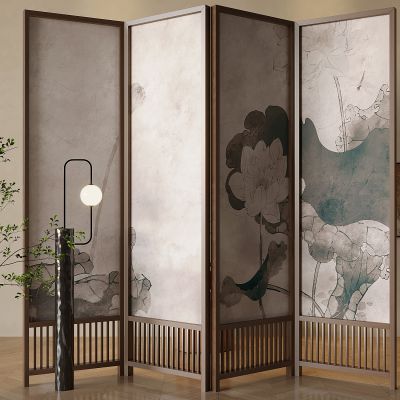 新中式可折叠屏风 中式格栅玄关隔断 禅意实木屏风木材