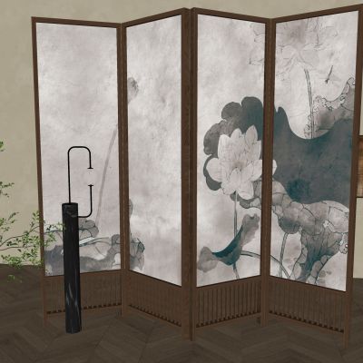 新中式可折叠屏风 中式格栅玄关隔断 禅意实木屏风木材