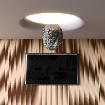 软膜天花吊顶 圆形发光灯膜吊顶 石头雕塑装置