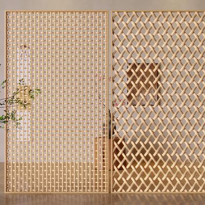 中式实木屏风隔断 花格玄关藤编屏风