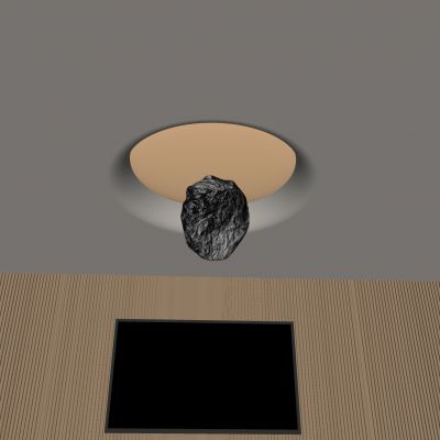 软膜天花吊顶 圆形发光灯膜吊顶 石头雕塑装置