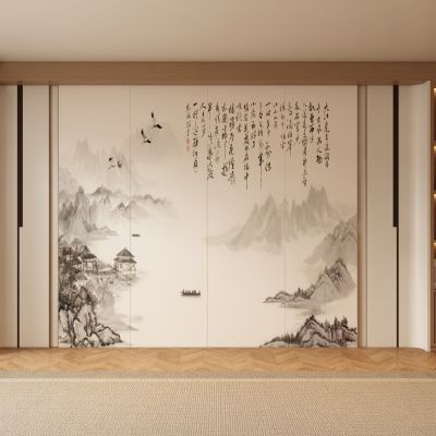 新中式客厅 茶室背景墙