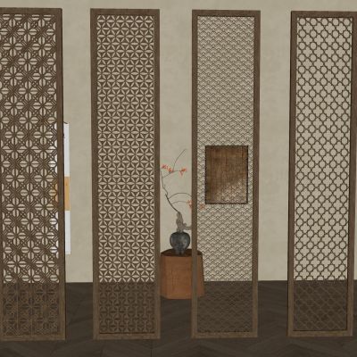 中式花格玄关隔断 实木镂空雕花屏风