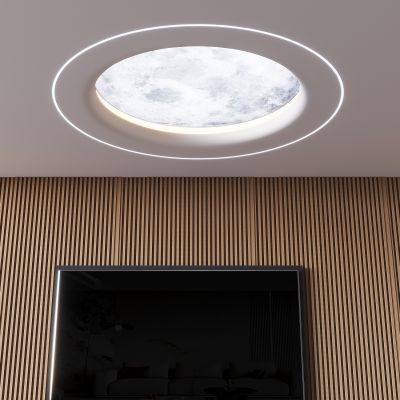 圆形发光灯膜吊顶 月球灯片月球吊灯 软膜天花吊顶