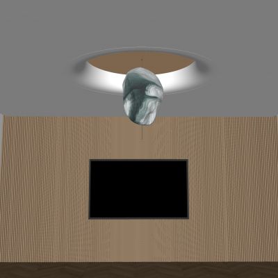 软膜天花吊顶 圆形发光灯膜吊顶 石头雕塑装置