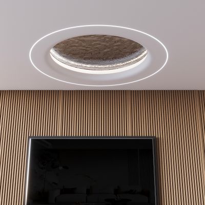 圆形发光灯膜吊顶  软膜天花吊顶 水波纹吊灯 木格栅电视背景墙