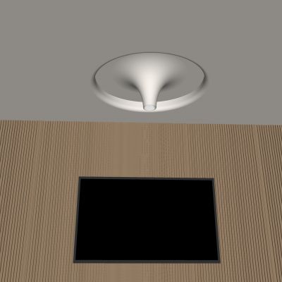 圆形发光灯膜吊顶 天花吊顶石膏灯 木格栅电视背景墙