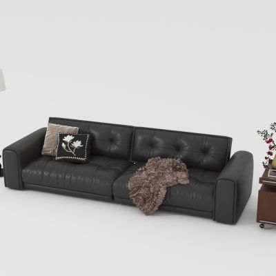 法式中古三人沙发 落地灯 边灯几