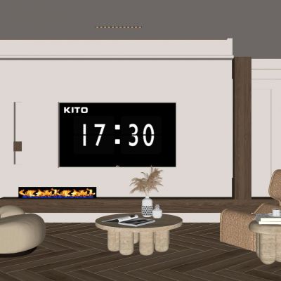 意式 奶油风 斯卡帕叠级 内嵌 火焰壁炉 别墅客厅 电视墙