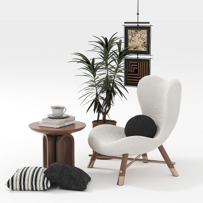 法式中古休闲椅边几挂画盆栽3D模型