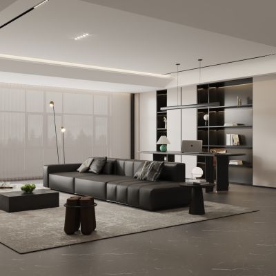 现代黑白撞色客厅书房沙发茶几组合