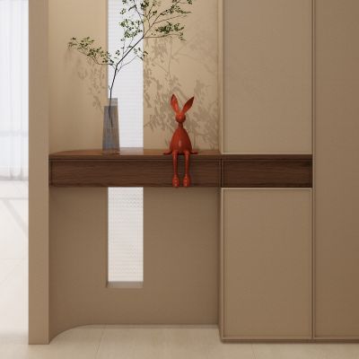 奶油 极简风 骨骼线 雕塑 菱形玻璃 入户隔断 玄关