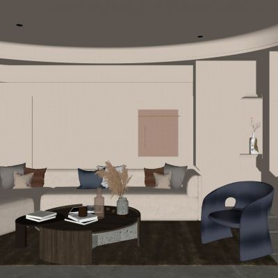  奶油 极简风 斯卡帕叠级 壁龛 弧形顶 别墅客厅 沙发墙