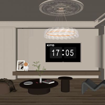 法式 奶油风 弧形造型 波浪板 别墅客厅 电视餐边一体柜