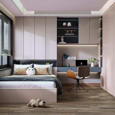 现代儿童卧室单人床衣柜书桌组合