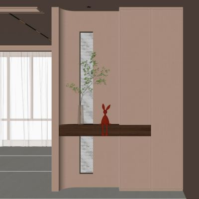 奶油 极简风 骨骼线 雕塑 菱形玻璃 入户隔断 玄关