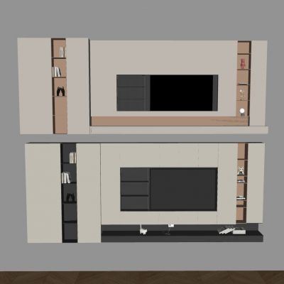 木饰面电视背景墙 格栅电视背景墙柜 置物柜饰品摆件