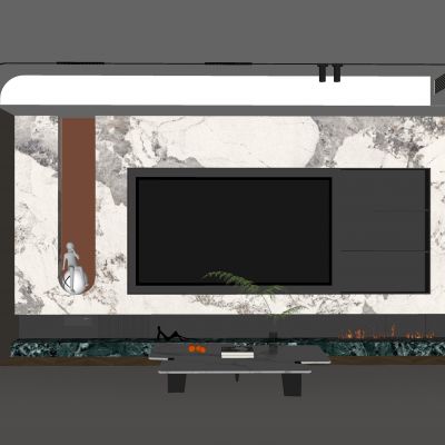 大理石电视背景墙 磁吸轨道灯地毯 置物柜大理石茶几