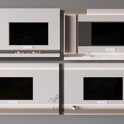 木饰面电视背景墙 格栅电视背景墙柜 电子火焰网络插座