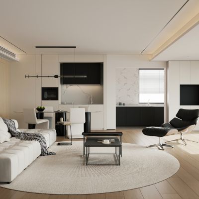 现代极简黑白客餐厅 横厅 无主灯客餐厅