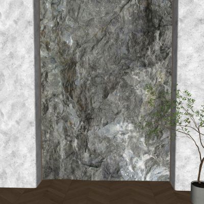 pu石材背景墙 毛石岩石背景墙 灯带