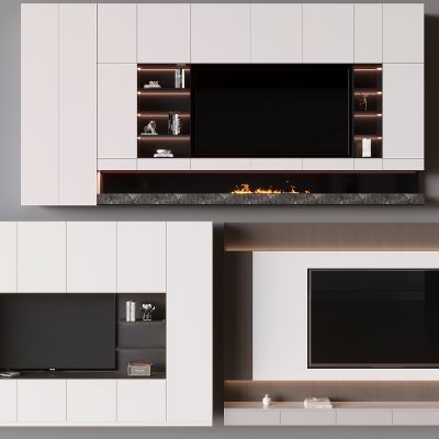 木饰面电视背景墙 格栅电视背景墙柜 电子火焰饰品摆件