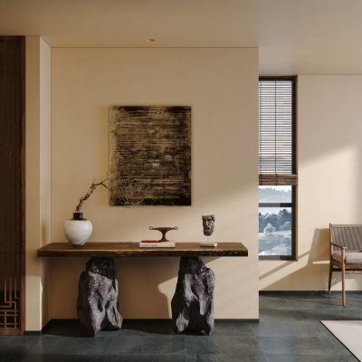 侘寂禅意玄关 别墅玄关 玄关摆件 端景台 侘寂风玄关 禅意玄关