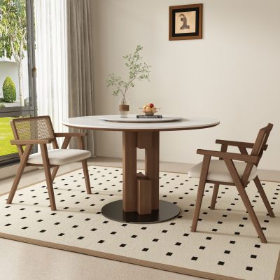 中古风侘寂圆形餐桌椅