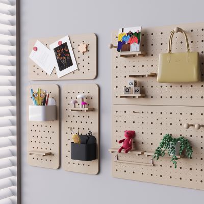 实木洞洞板照片墙 立体墙饰板置物架 挂衣钩包包饰品