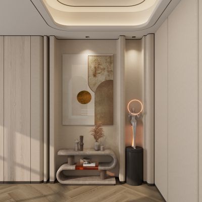 北欧 原木风 波浪造型 异型端景 入户 玄关