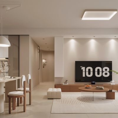 现代奶油风客餐厅厨房