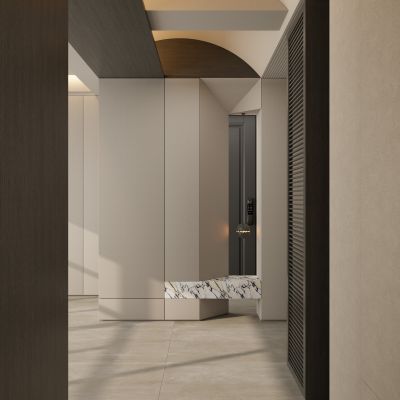 意式 极简风 弧形顶 几何造型 入户端景 玄关