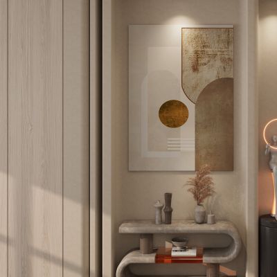 北欧 原木风 波浪造型 异型端景 入户 玄关