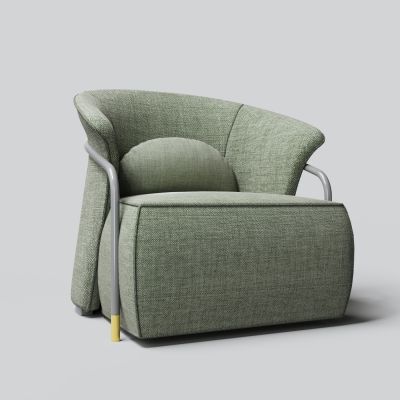 现代金属布艺军绿单人沙发