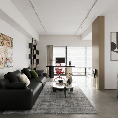 现代简约家居客厅 小户型客餐厅 公寓 黑白客餐厅 无主灯客餐厅