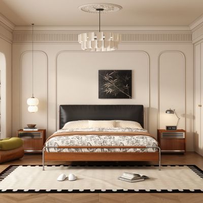 主卧 飘窗卧室 现代中古风卧室 中古风实木床