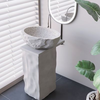 北欧立柱洗手盆 落地洗手池智能镜 圆形台盆洗脸盆