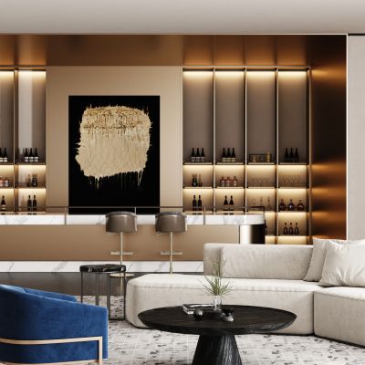 现代轻奢酒店 酒店大厅 酒店接待大厅 水吧台 水吧