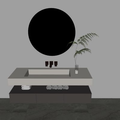 悬空浴室柜水龙头 卫浴柜大理石台盆 洗手台智能圆镜