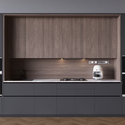 轻奢厨房橱柜吊柜 油烟机灶具燃气灶 内嵌式蒸箱烤箱 轨道插座