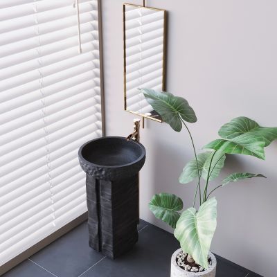 北欧立柱洗手盆 落地陶瓷洗手池 圆形台盆洗脸盆