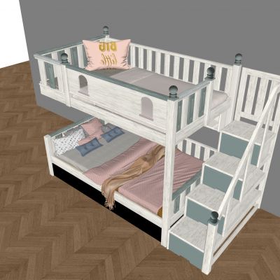 实木奶油上下床铺 儿童高低双层床