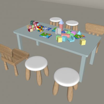 实木儿童桌椅 方桌圆凳靠背椅 玩具积木 
