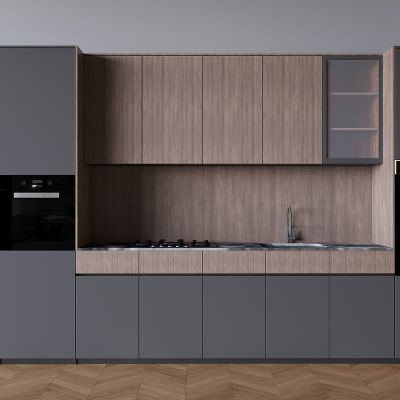 中式厨房橱柜吊柜 油烟机灶具燃气灶 内嵌式蒸箱烤箱 